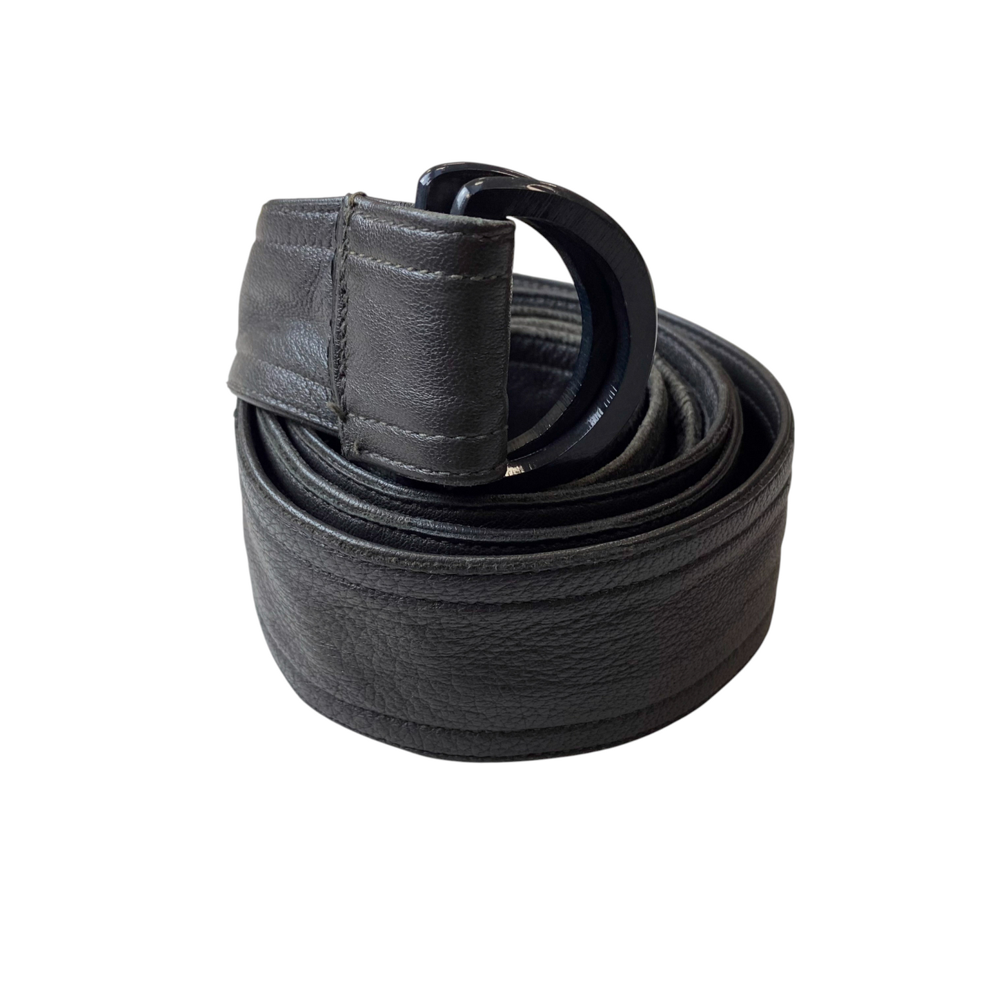 Mens Casual Waist Belt Black Leather Adjustable Double D-ring Buckle Size 63 in