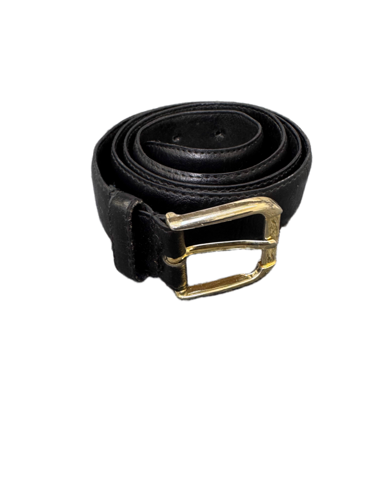 Schuchard & Friese Waist Belt Mens Black Leather Gold Tone Buckle 41.5 inches
