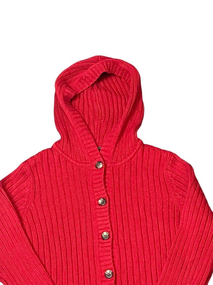 Ralph Lauren Cardigan Womens S Red Knit Hooded Long Sleeve Button Front Jumper