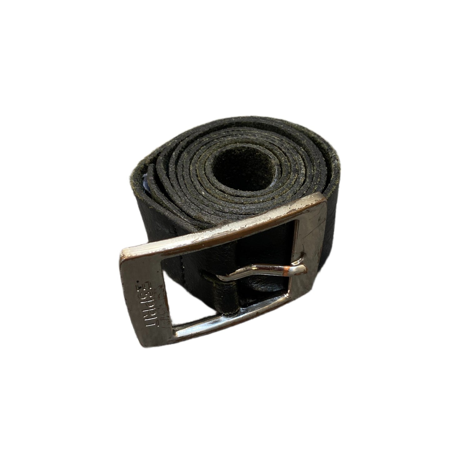 Esprit Waist Belt Mens Black Leather Adjustable Silver Pin Buckle 44 Inches