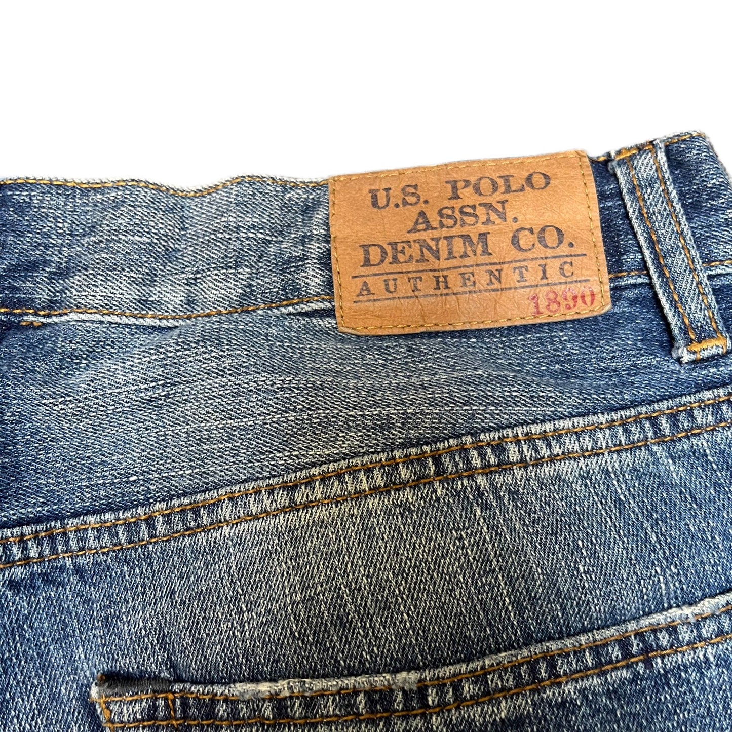 US Polo Assn. Jean Shorts Fits as Mens Medium 32" Waist Blue Denim Whiskered