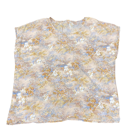 Blouse Top Womens L Multi Floral Abstract Print Cap Short Sleeve Pullover