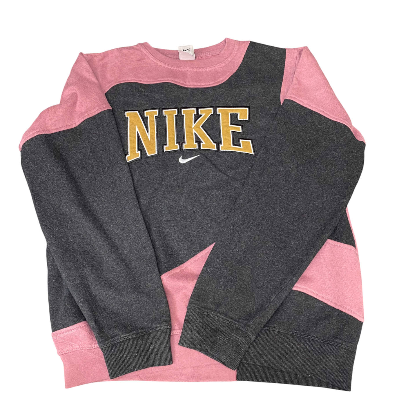 Nike Reworked Sweatshirt Mens L Pink Grey Embroidered Spellout Logo Vintage Y2K