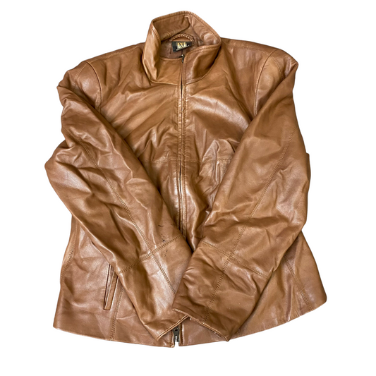 Madeleine Leather Jacket Womens Medium Brown Long Sleeve Stand-Up Full Zip