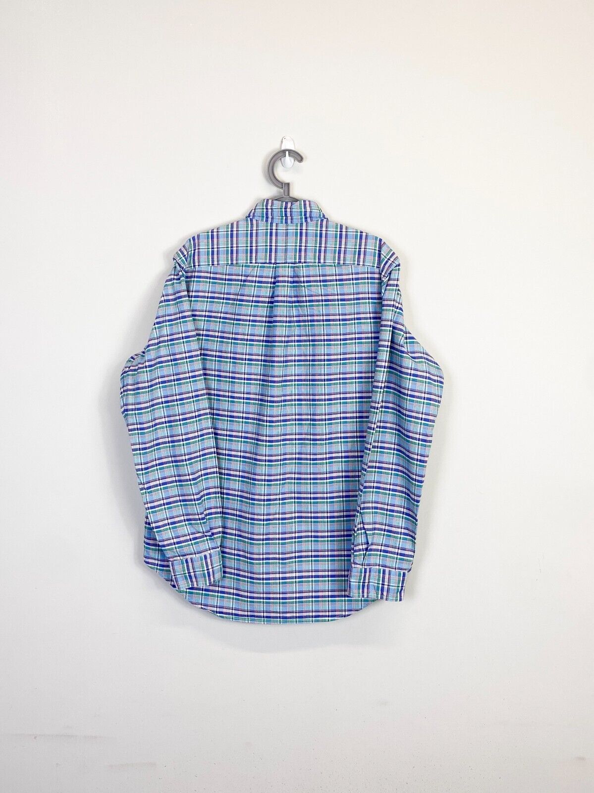 Ralph Lauren Shirt Mens Medium Blue Plaid Long Sleeve Small Brown Polo Pony Logo