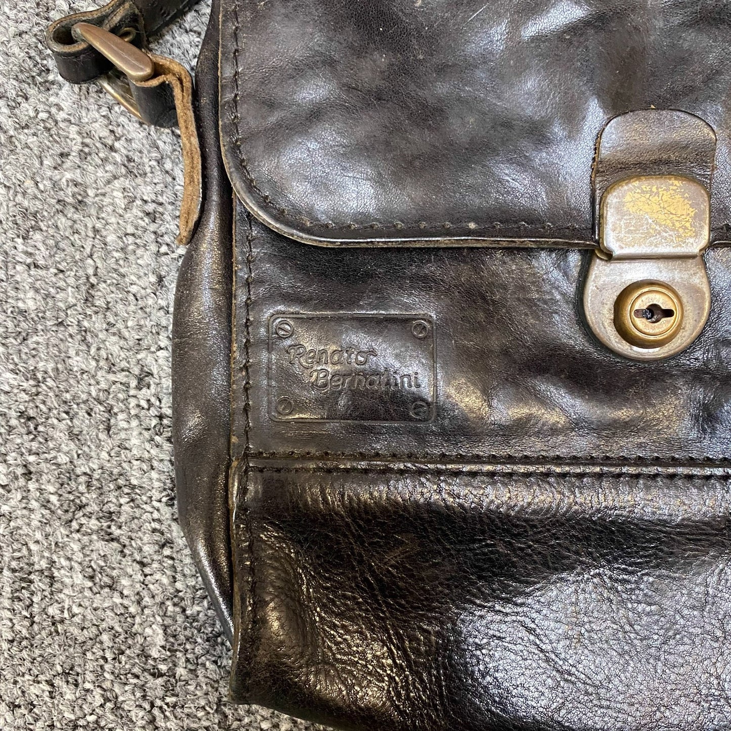 Renato Bernatini Crossbody Bag Womens Dark Brown Leather Clasp Flap Closure