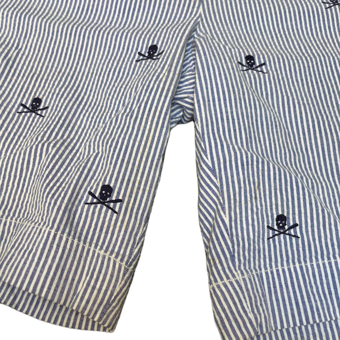 Polo Ralph Lauren Shorts Fits as Mens XL 35" Waist Blue White Seersucker Skull