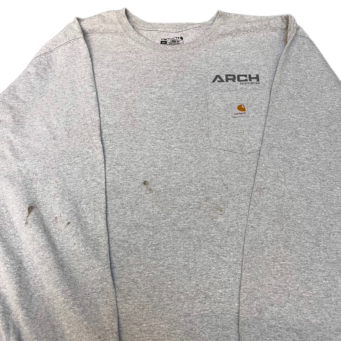 Carhartt Pocket T-Shirt Mens 4XL Grey Arch Resources Graphic Print Long Sleeve