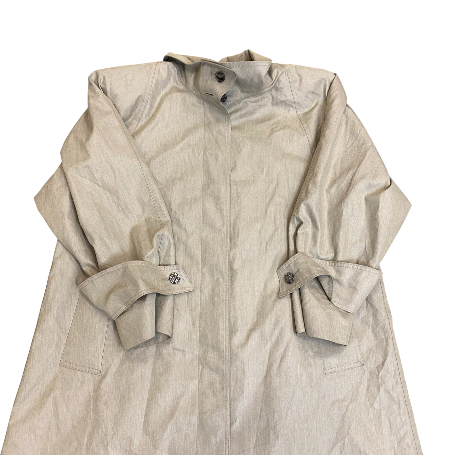 Long Coat Womens M Cream Pockets Long Sleeve Vented Button Front Casual Outdoor