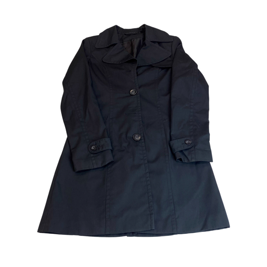 Trench Coat Womens S Black Lined Long Sleeve Collared Button Front Outdoor