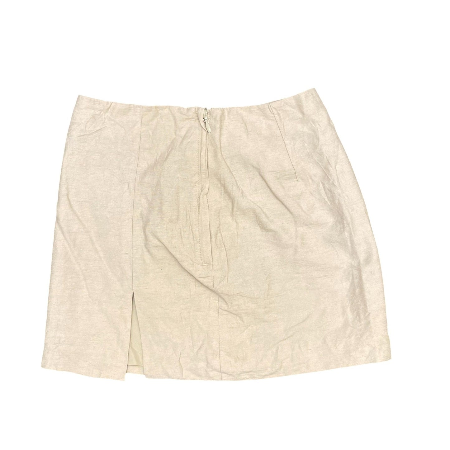 H&M Mini Skirt Womens M Cream Lined Linen Blend Slit Back Zip Casual Outdoor