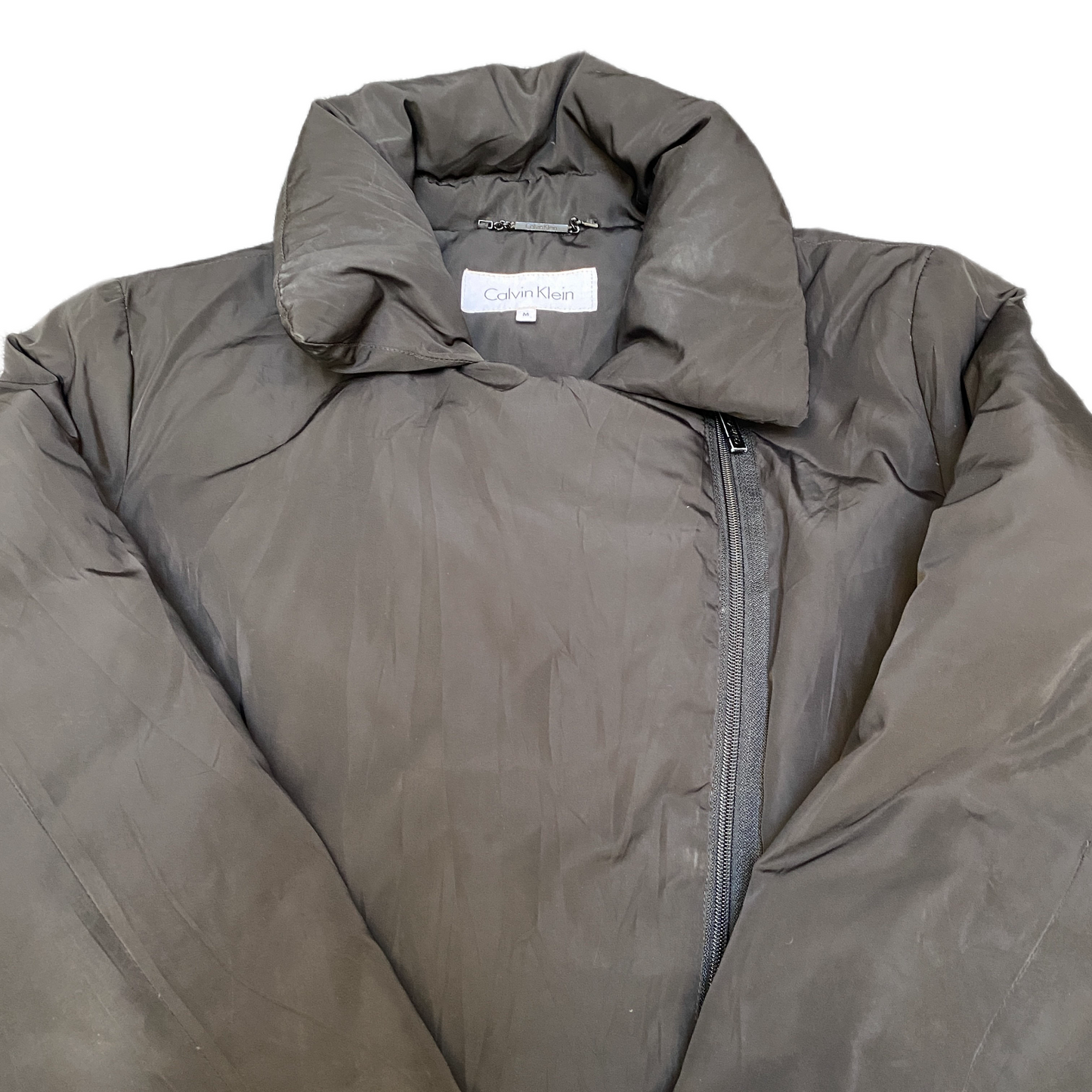 Calvin Klein Down Jacket Womens Medium Black Stretch Insulated Asymmetrical Zip