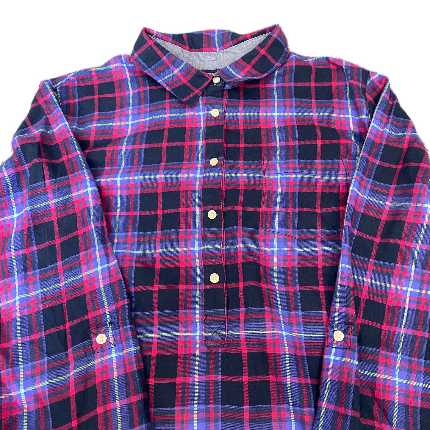 Tommy Hilfiger Shirt Women XL Multicoloured Plaid Flannel Half Button Up Popover