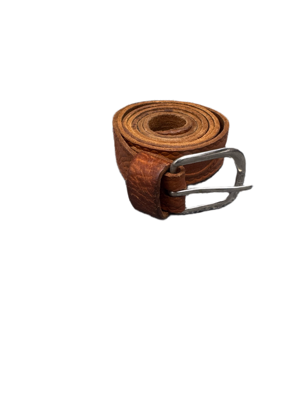 Waist Belt Mens Brown Tooled Leather Adjustable Silver Pin Buckle 45 inches