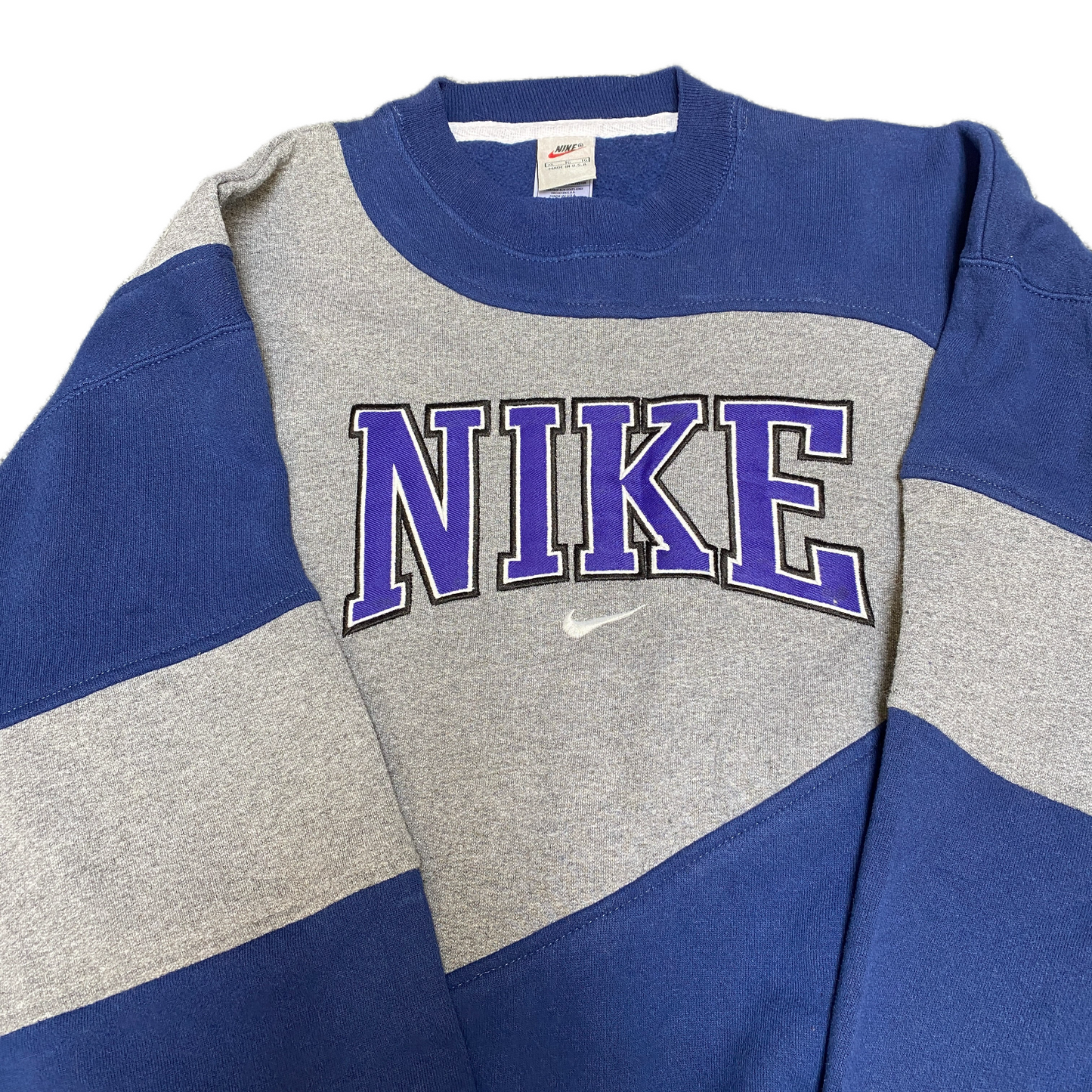 Nike Reworked Sweatshirt Mens XL Blue Grey Embroidered Spellout Logo Vintage Y2K