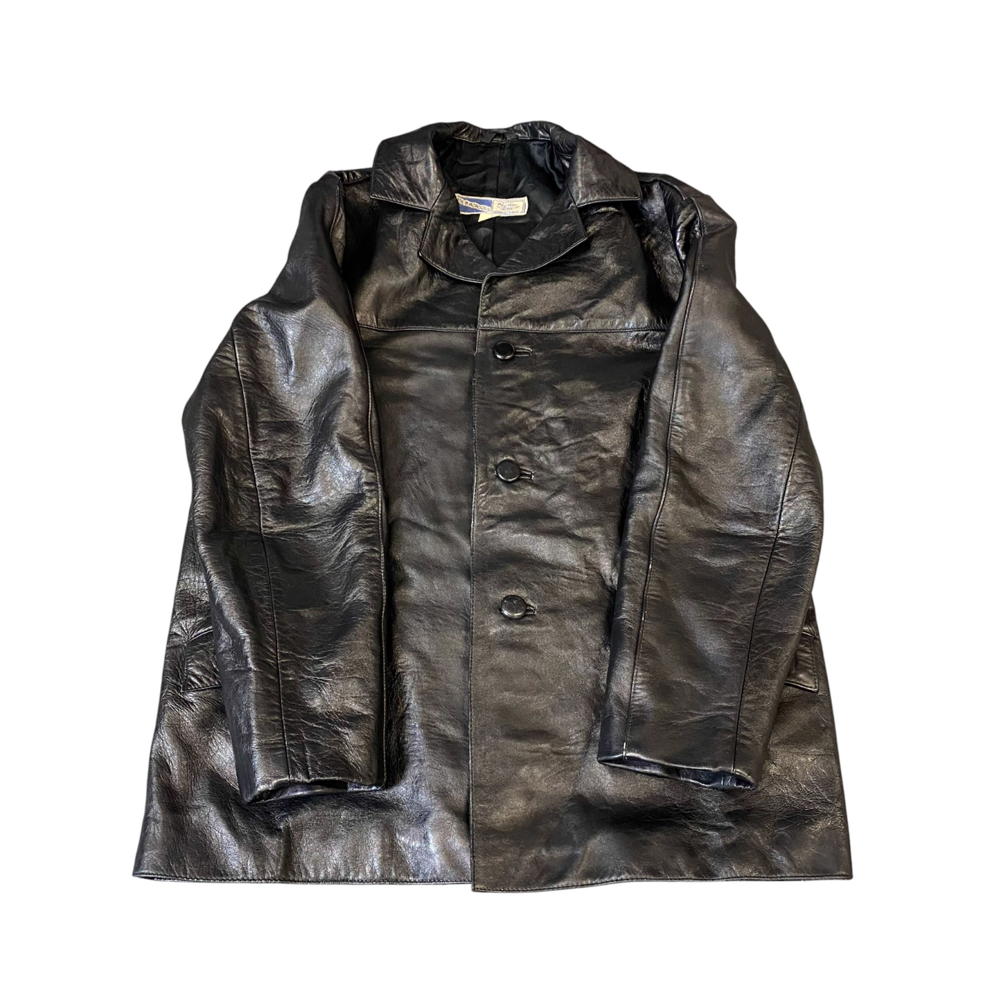 Mens Faux Leather Jacket Small Black Lined Notch Lapel Single Breasted 3 Front