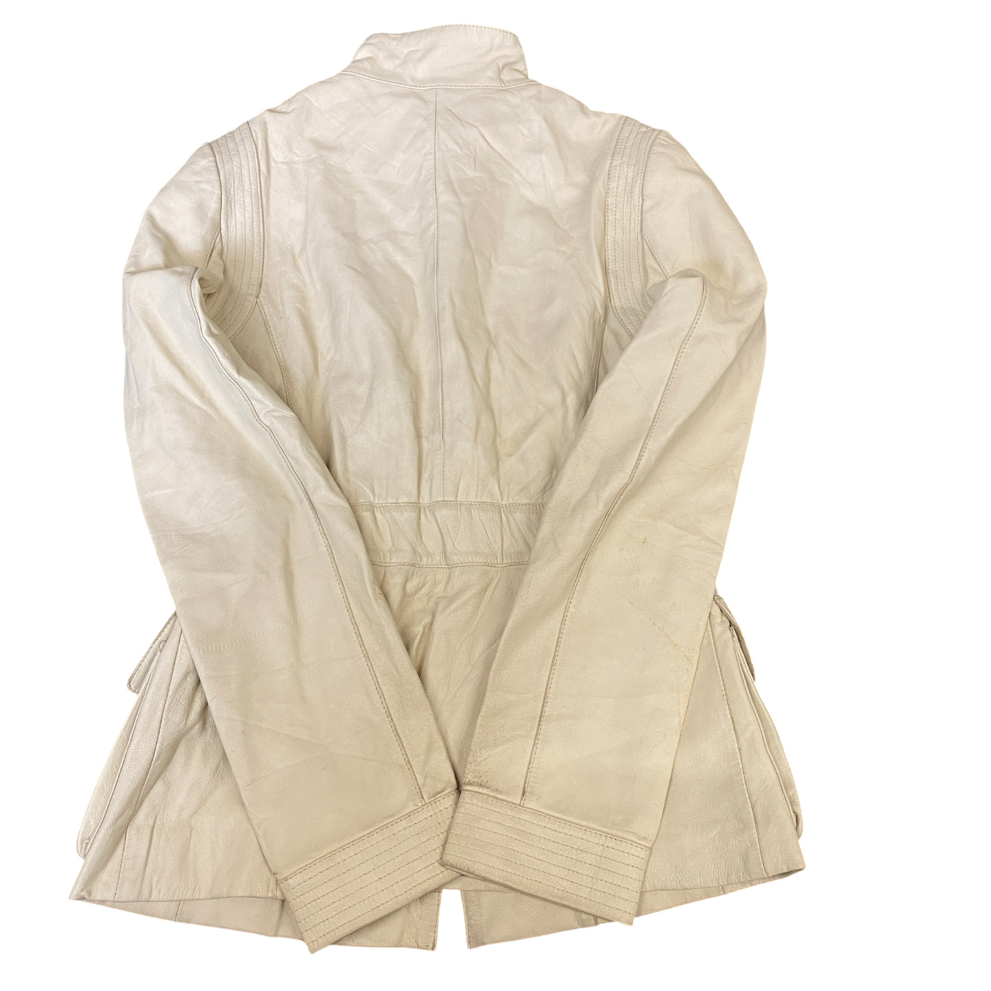 Womens Faux Leather Biker Jacket Small Beige Fully Lined Long Sleeve Full Zip