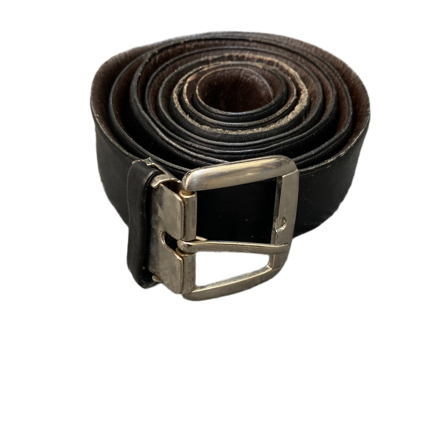 Waist Belt Mens Black Leather Adjustable Reversible Silver Pin Buckle 65 Inches