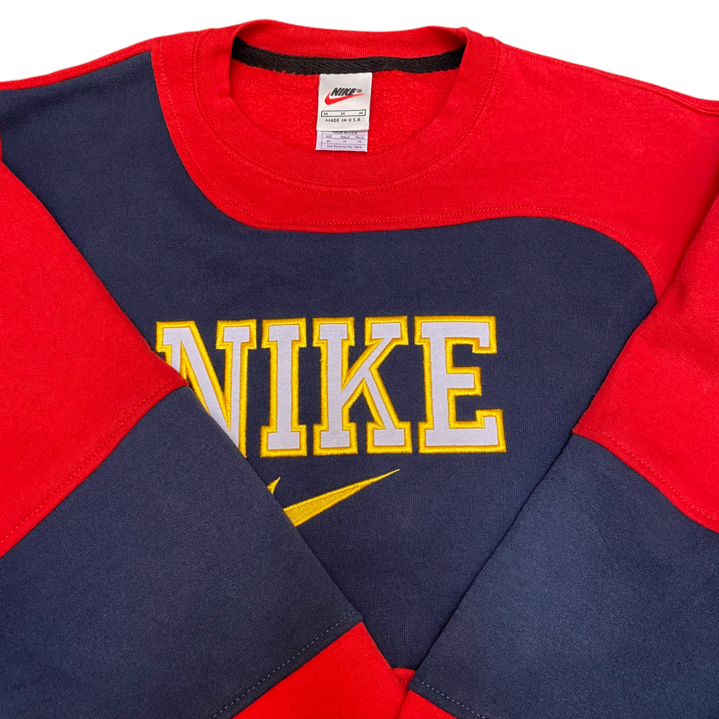 Nike Reworked Sweatshirt Mens Medium Red Blue Embroidered Spellout Logo Y2K