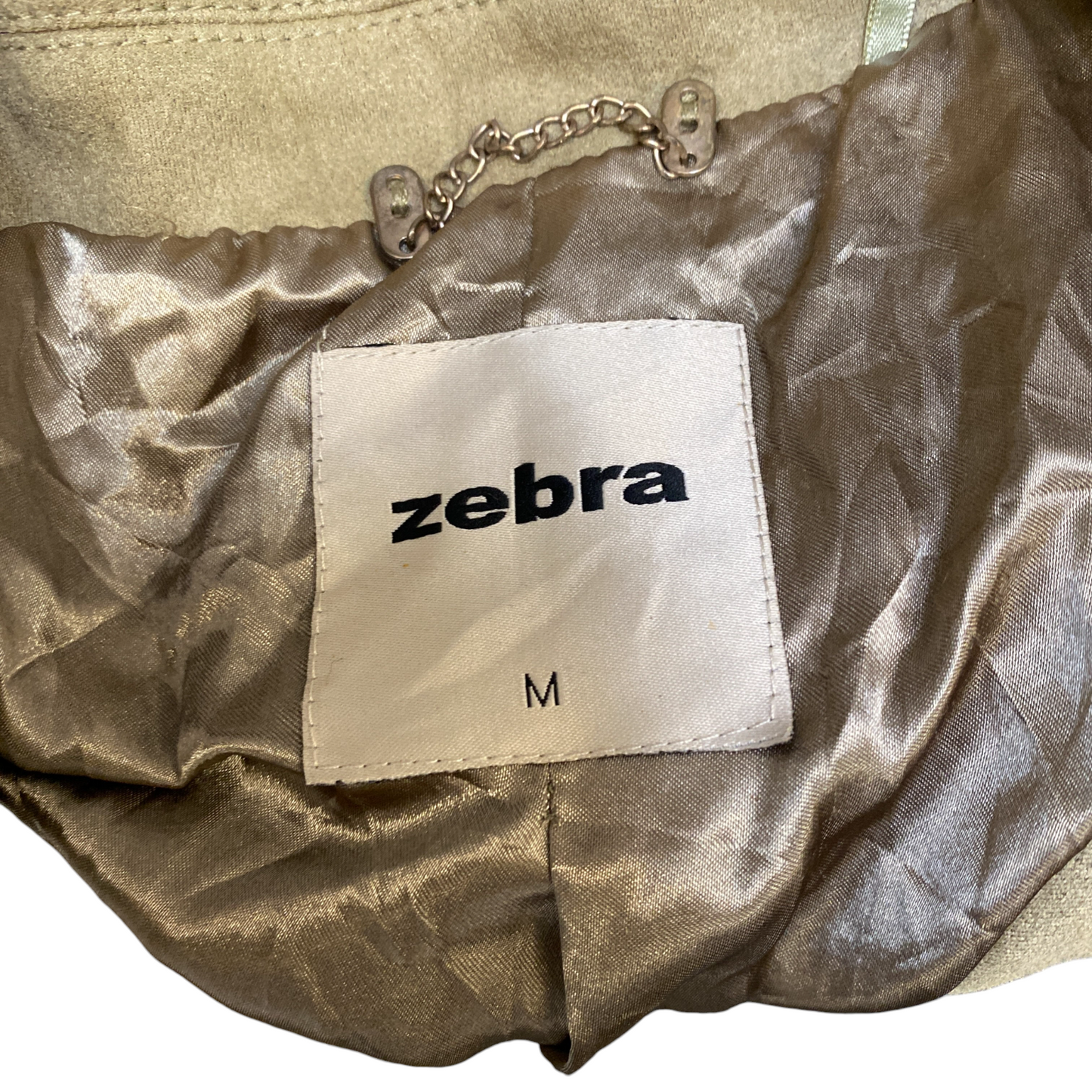 Zebra Suede Leather Motorcycle Jacket Women M Beige Notch Lapel Asymmetrical Zip