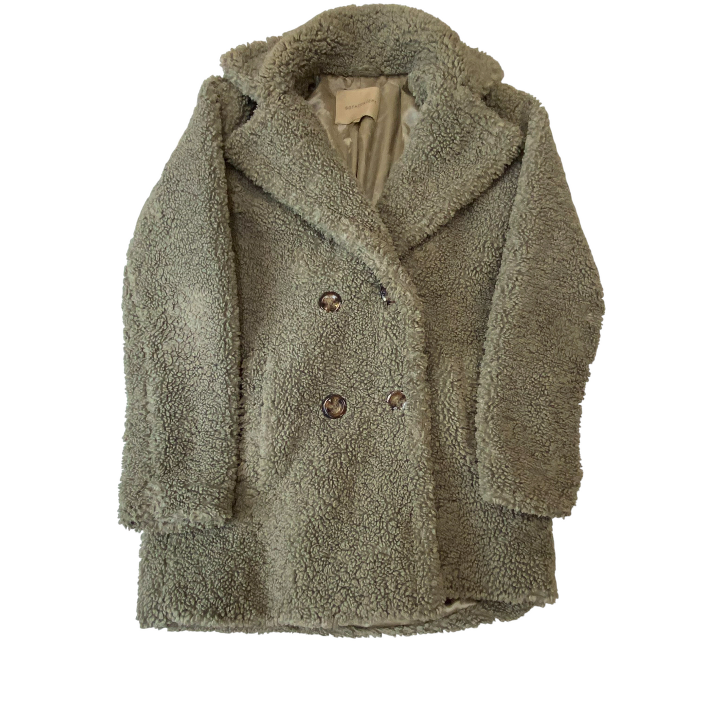 Soyaconcept Teddy Sherpa Jacket Womens XS Green Notch Lapel Double Breasted