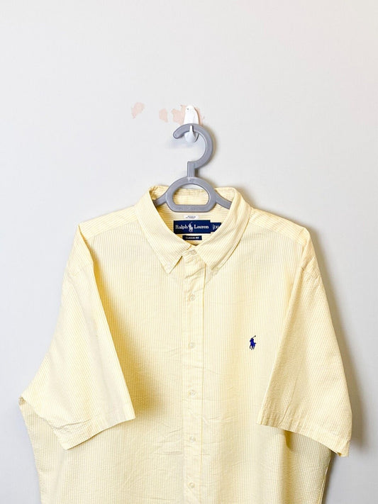 Ralph Lauren Shirt Mens XL Yellow Striped Classic Fit Small Blue Polo Pony Logo