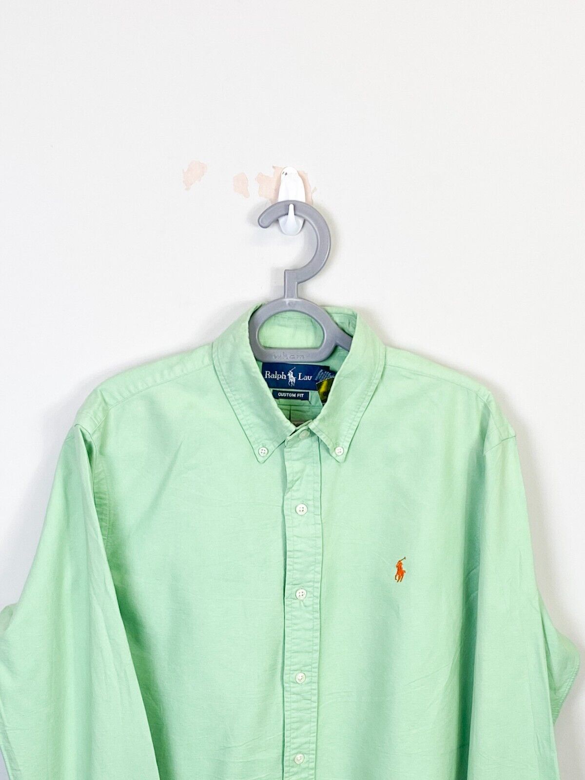 Ralph Lauren Shirt Mens L Green Custom Long Sleeve Small Orange Polo Pony Logo