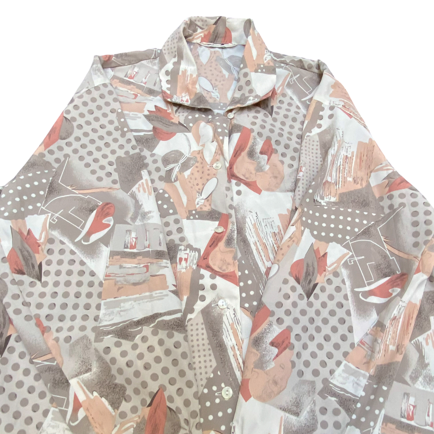 Primary Shirt Top Womens M Mutli Geometric Print Long Sleeve Round Hem Button Up