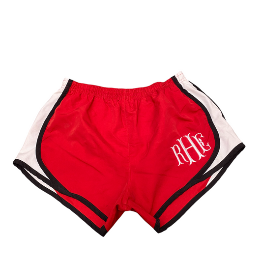 RHE Velocity Shorts Womens Medium Red White Lined Elastic Waist Athletic Workout