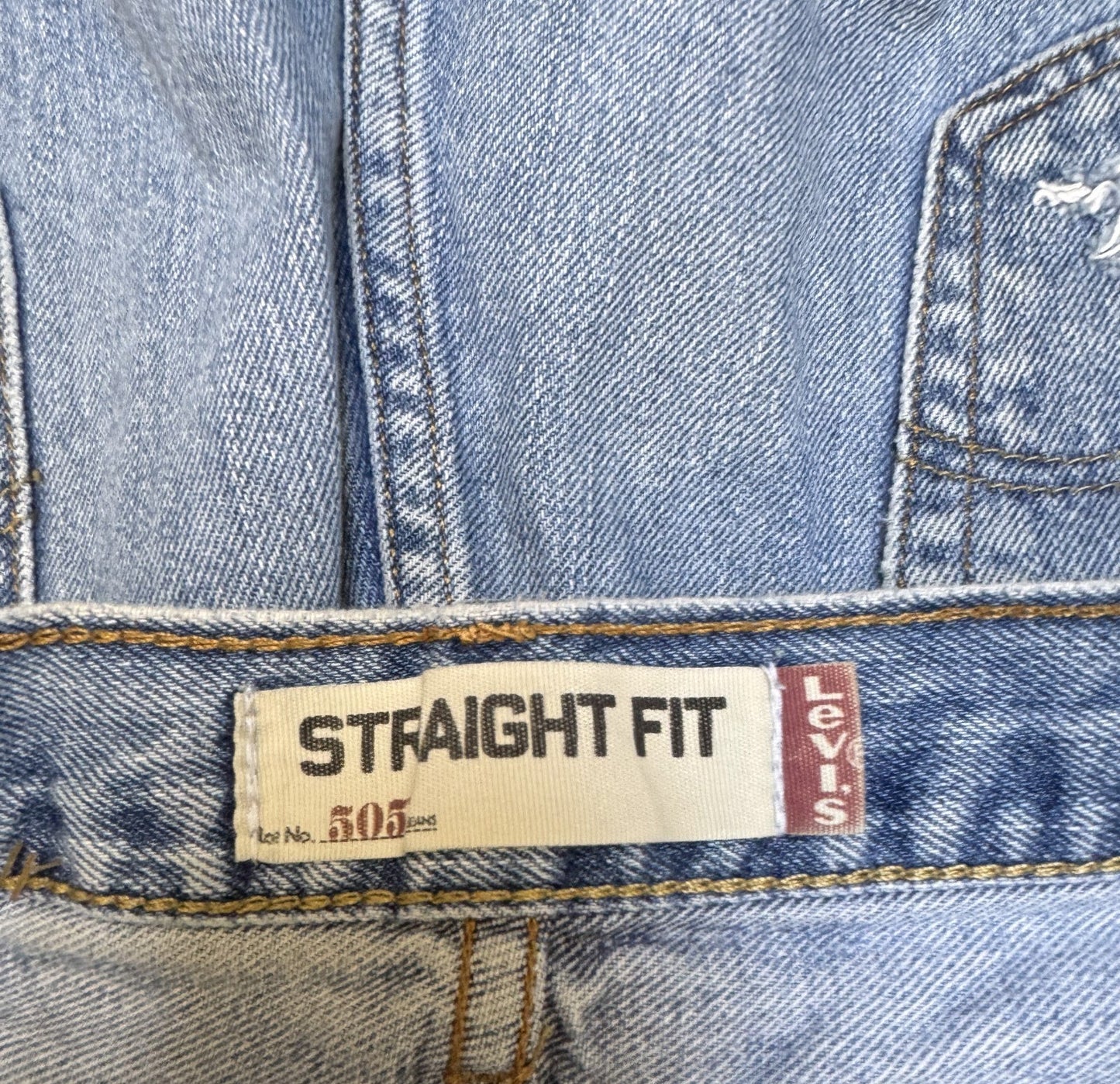 Levi's 505 Shorts Fits as Mens XL 36" Waist Blue Denim Distressed Straight Fit