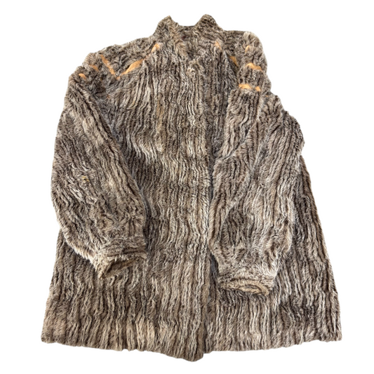 KZ Lipt. Mikulas Faux Fur Coat Womens Medium Grey Lined Plush Winter Long Sleeve