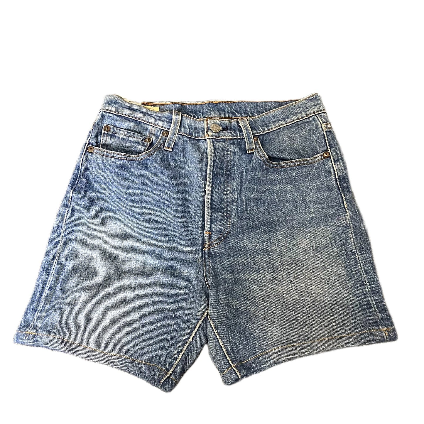 Levi's 501 Denim Shorts Womens S 29" Waist Blue Medium Wash Distressed Red Tab