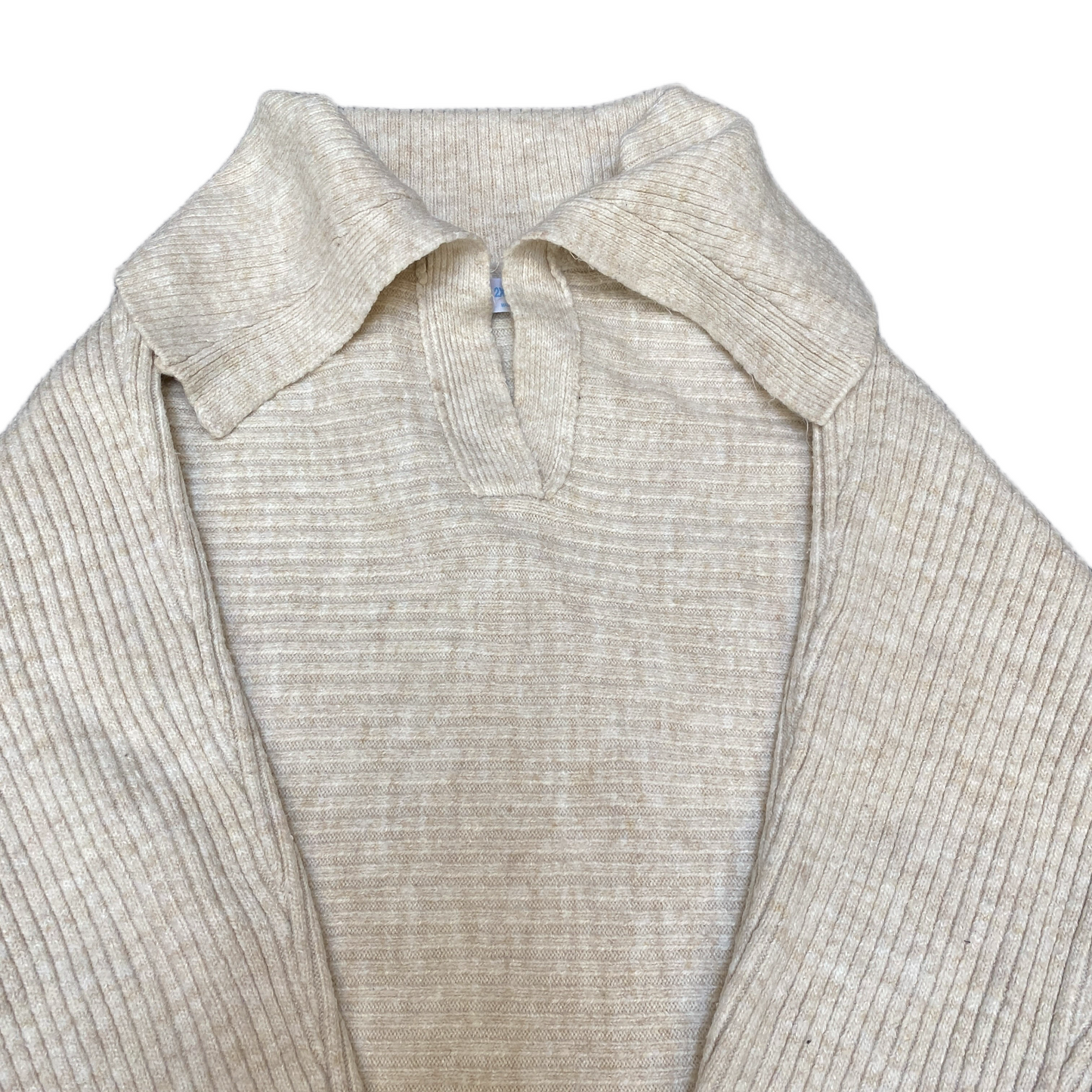 Primark Jumper Girls Small Beige Ribbed Tight Knit Raglan Sleeve Collar Pullover