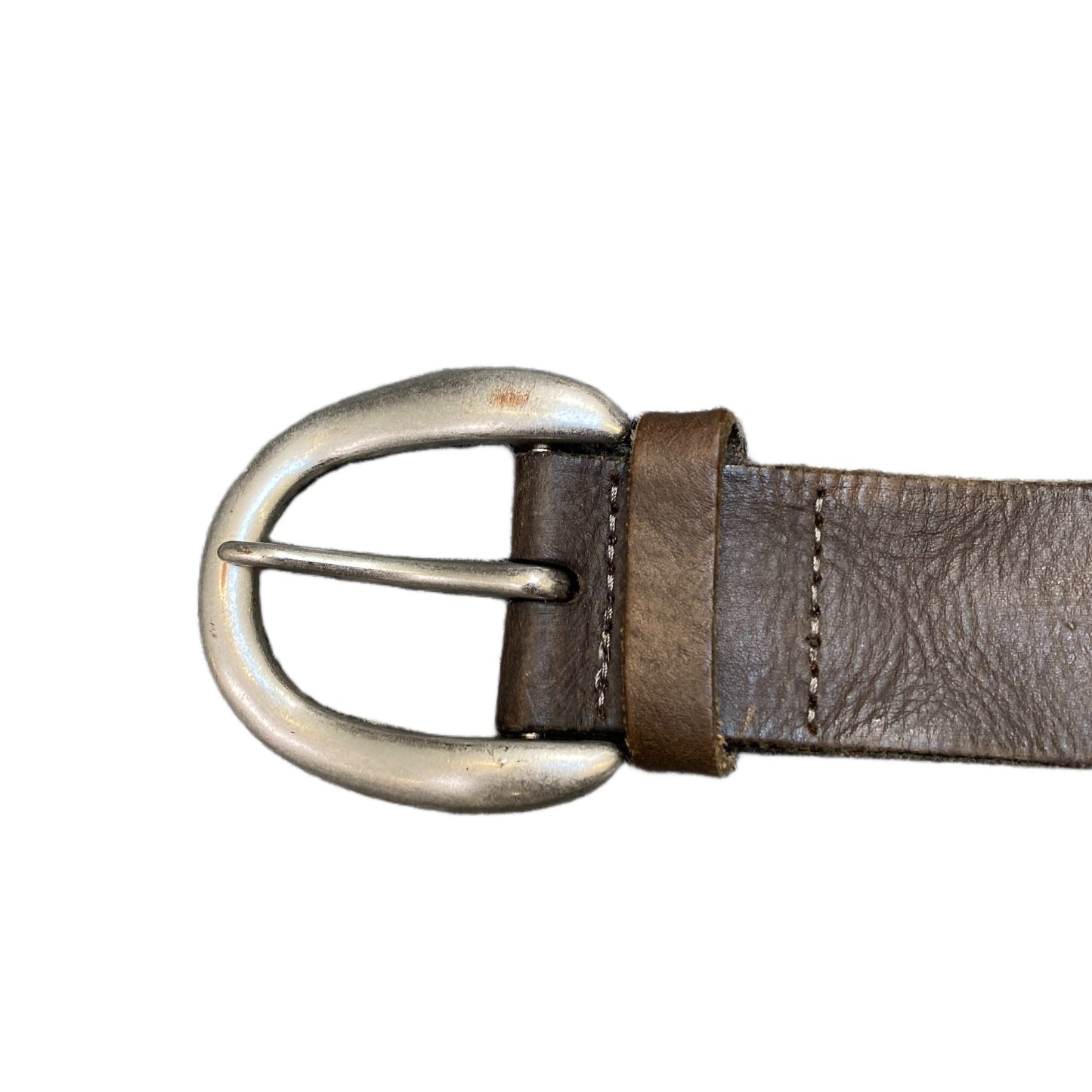 Vintage Waist Belt Men Brown Leather Adjustable Silver D-Shape Buckle 37 inches