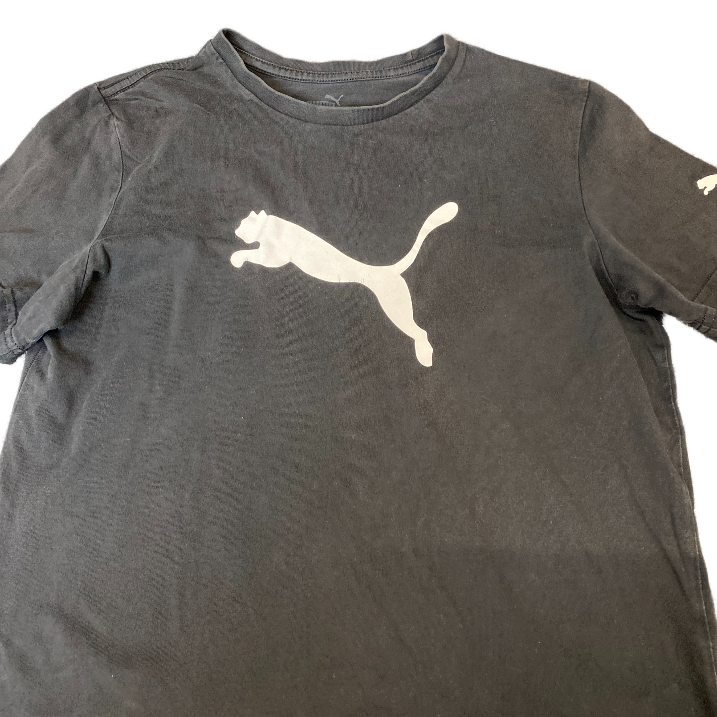 PUMA T-Shirt Boys XS Black Graphic Logo Regular Fit Short Sleeve Pullover Tee