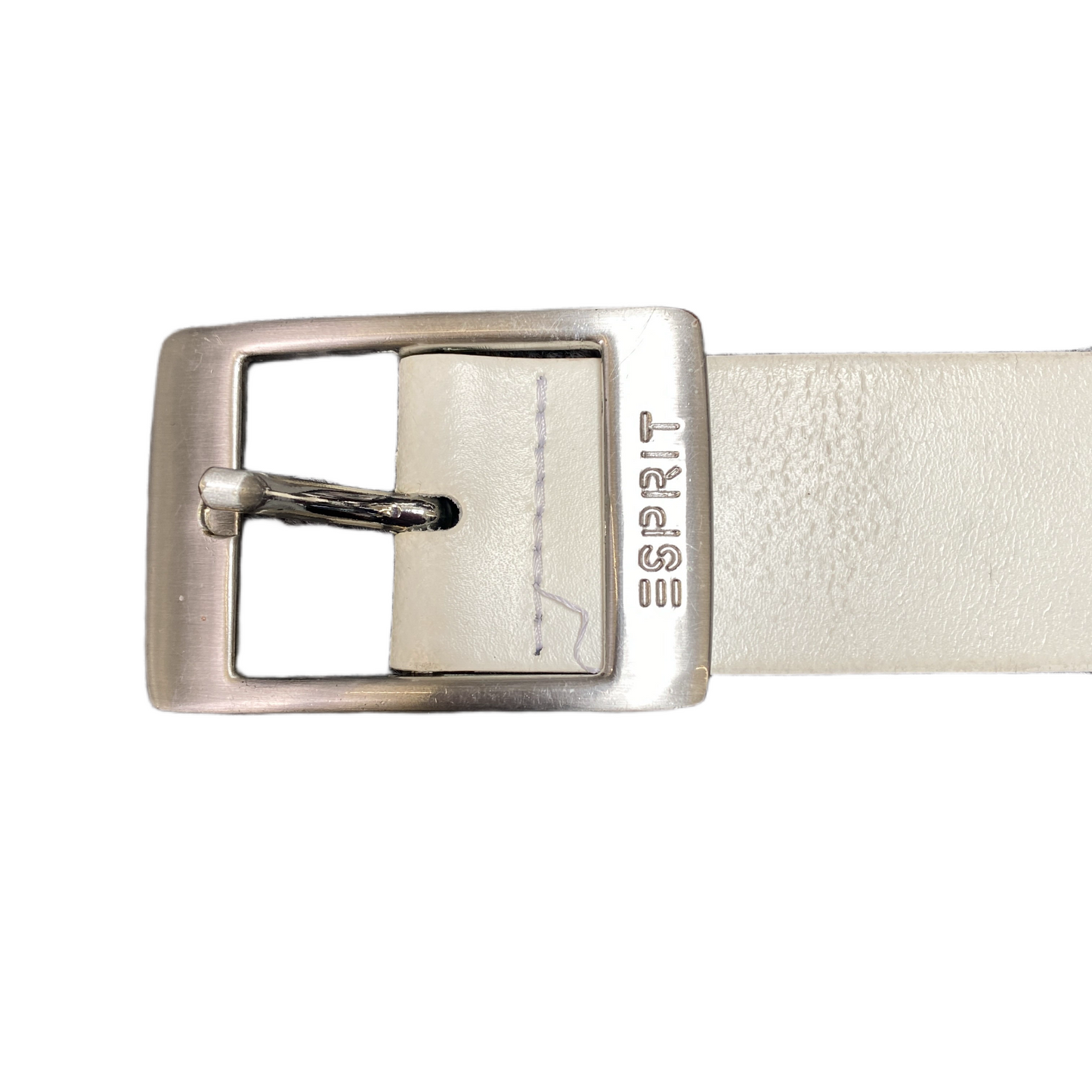 Vintage Esprit Waist Belt Women White Cowhide Leather Silver Buckle 37.5 Inches