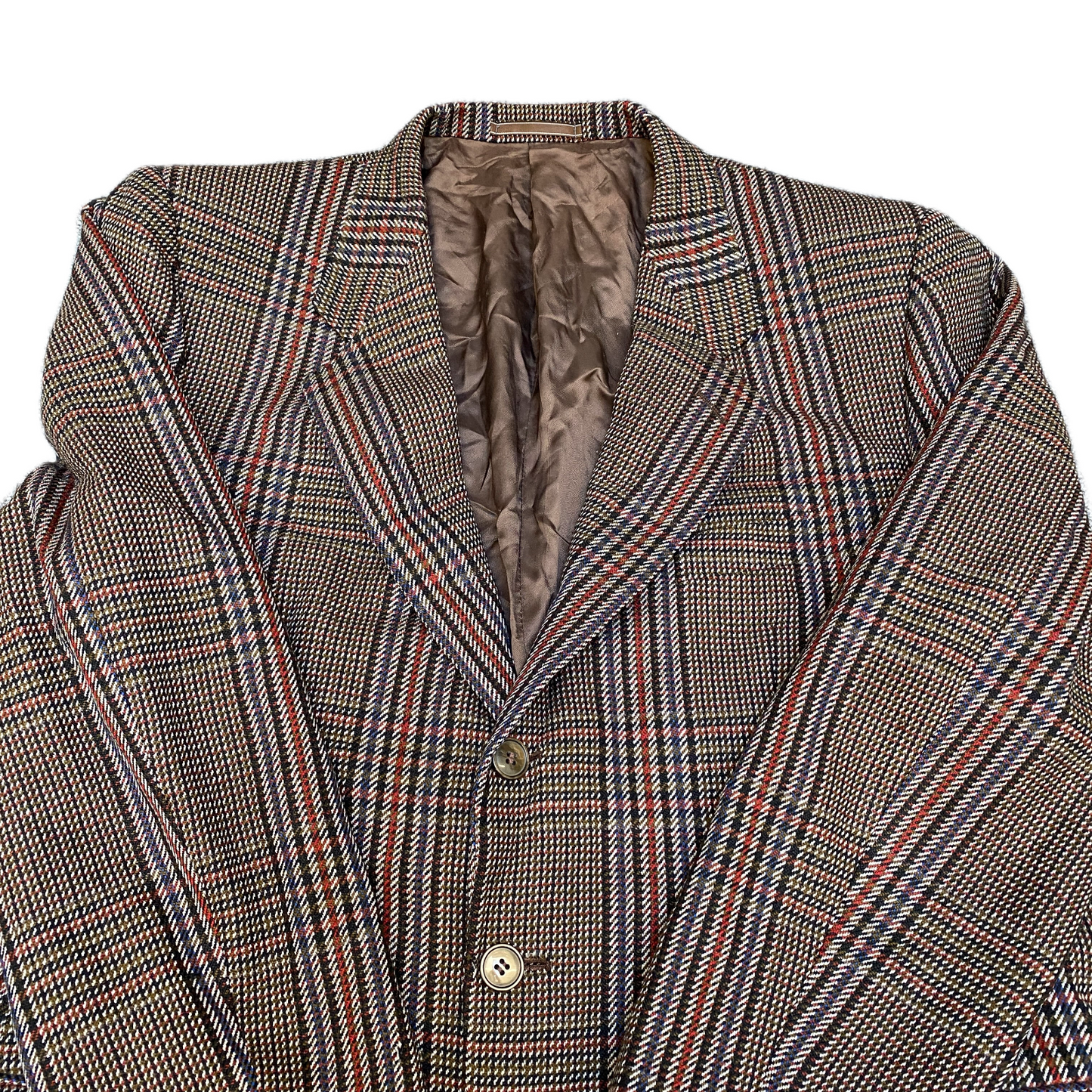 Mens Blazer Jacket Medium Multi Plaid Two Button Sleeve Single Breasted Business