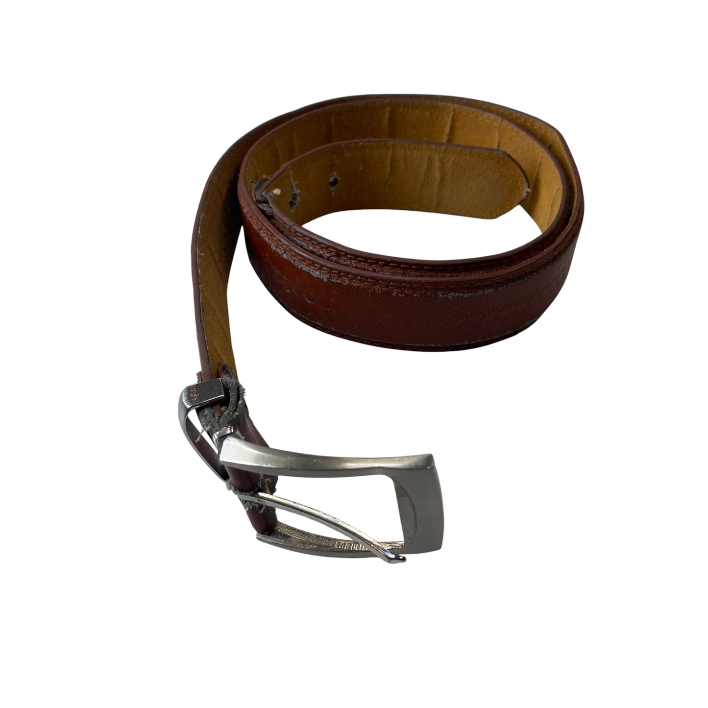 Mens Casual Waist Belt Brown Leather Adjustable Stainless Steel Pin Buckle 47 in