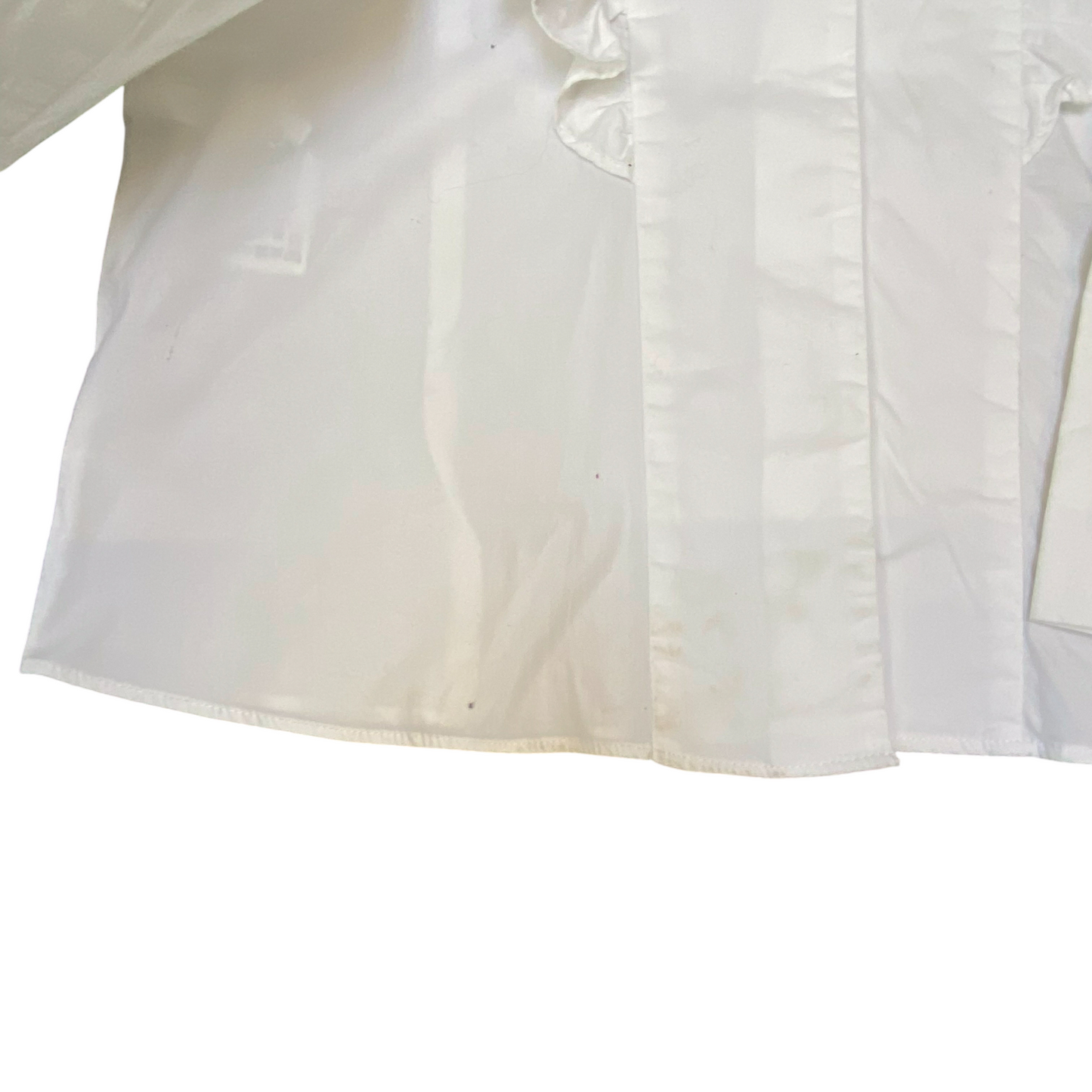 Mango Blouse Top Womens S White Ruffle Detail Long Sleeve Casual V-Neck Outdoor