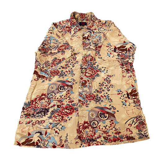 Womens Shirt Top L Multi Floral Casual Short Sleeve Collared Comfort Button Down