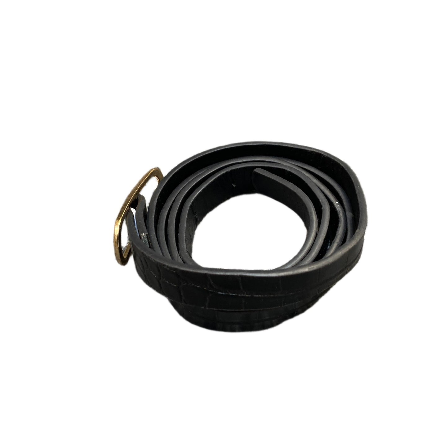 Waist Belt Womens Black Leather Classic Gold Tone Pin Buckle 37.5 Inches