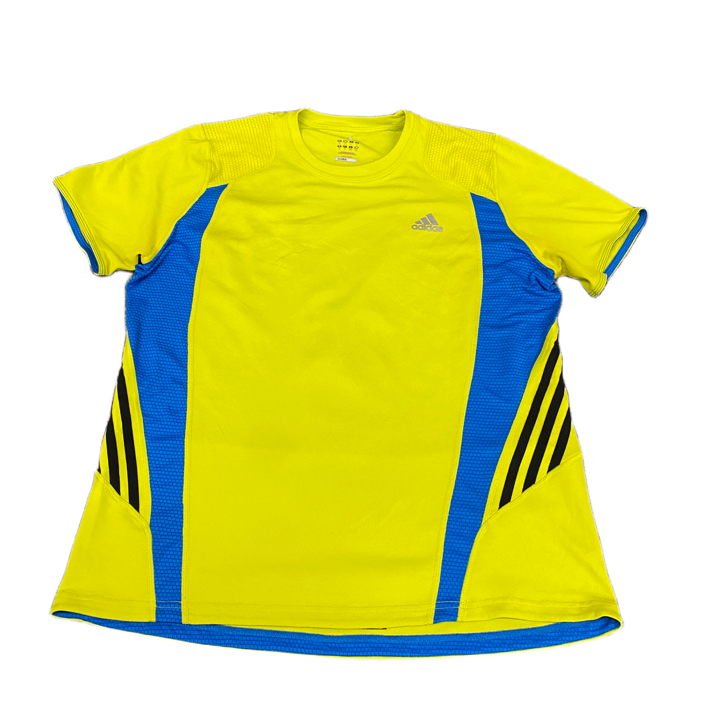 Adidas Climalite Jersey Womens L Yellow Blue Short Sleeve Crew Neck Pullover Tee