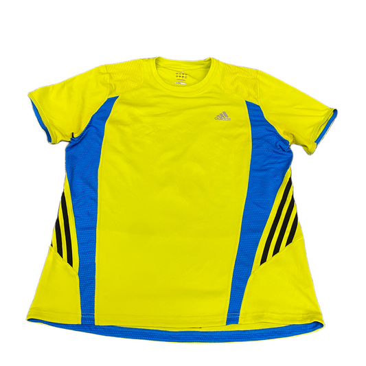 Adidas Climalite Jersey Womens L Yellow Blue Short Sleeve Crew Neck Pullover Tee
