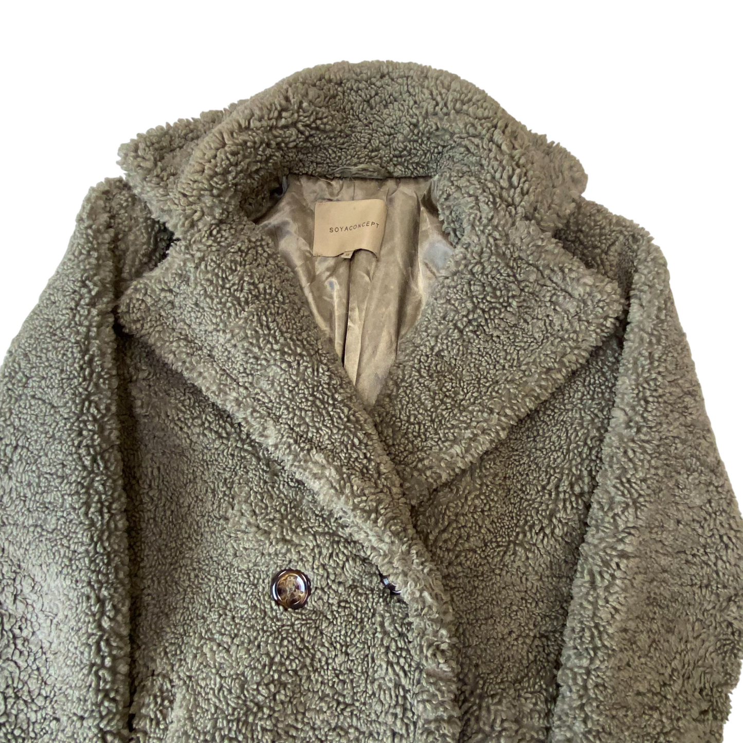 Soyaconcept Teddy Sherpa Jacket Womens XS Green Notch Lapel Double Breasted