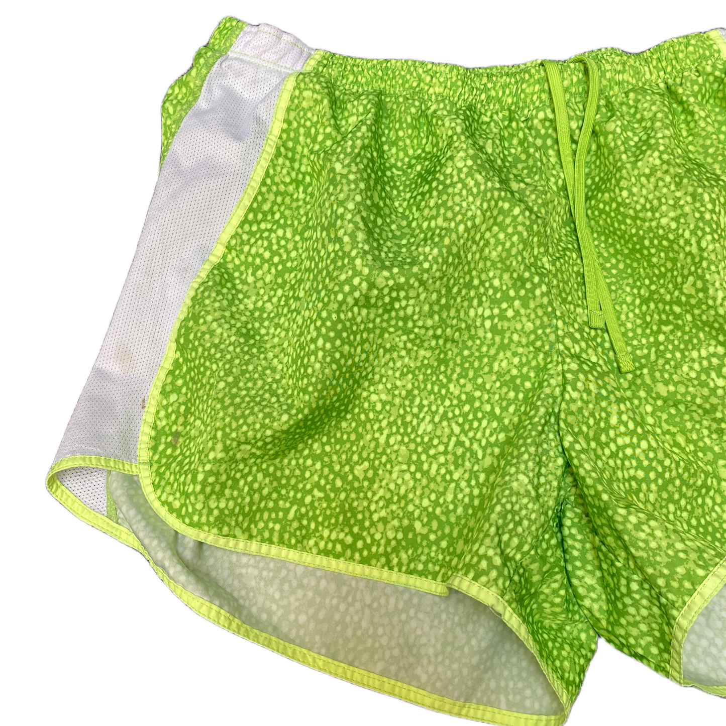 Athletic Shorts Womens Large 31" Waist Green White Mesh Panel Stretch Drawstring