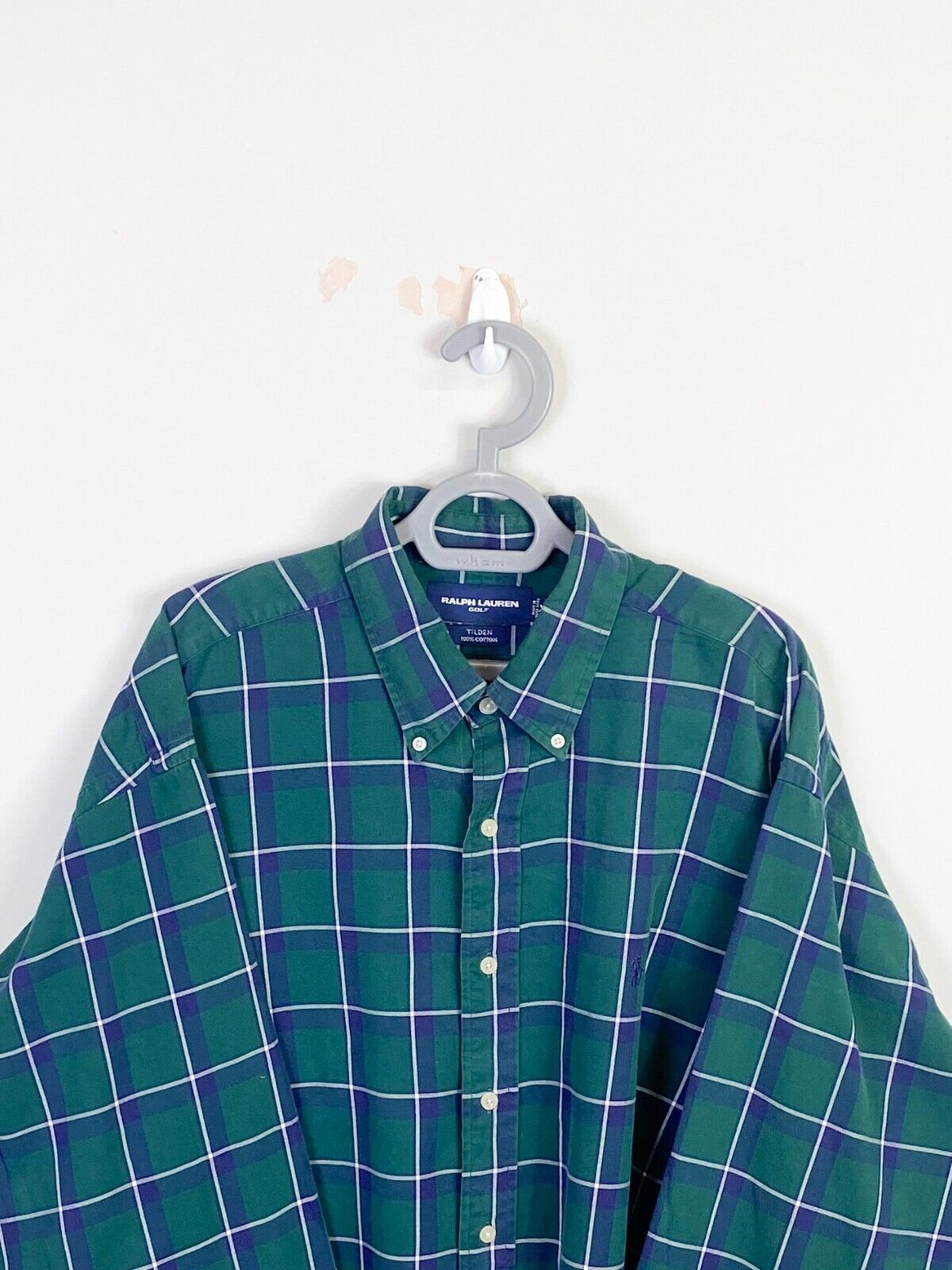 Ralph Lauren Shirt Mens XL Green Check Tilden Cotton Small Blue Polo Pony Logo