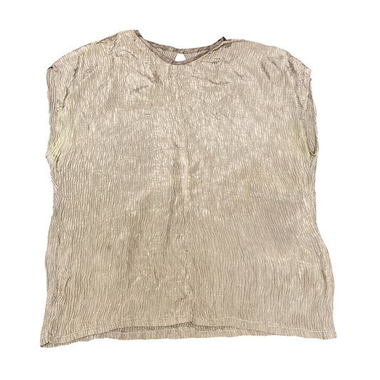 Blouse Top Womens M Cream Pleat Sleeveless Round Neck Keyhole Back Pullover