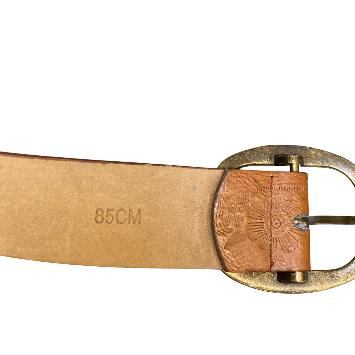 Womens Waist Belt Brown Embossed Leather Adjustable Oval Pin Buckle Size 37 in