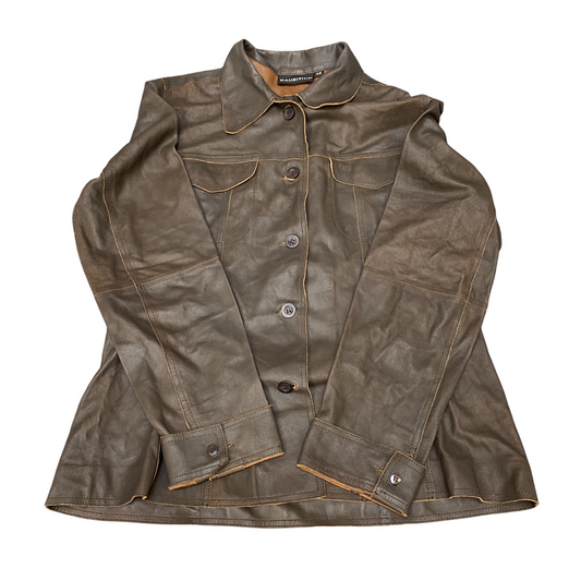 Mauritius Genuine Leather Biker Jacket Women's M Brown Long Sleeve Button Front