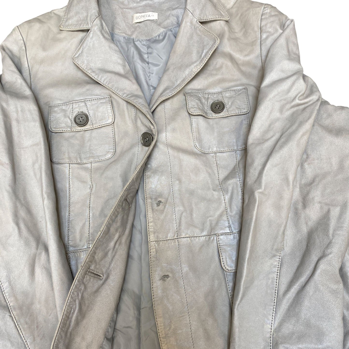 Bonita Genuine Leather Blazer Jacket Womens M White Notch Lapel Single Breasted